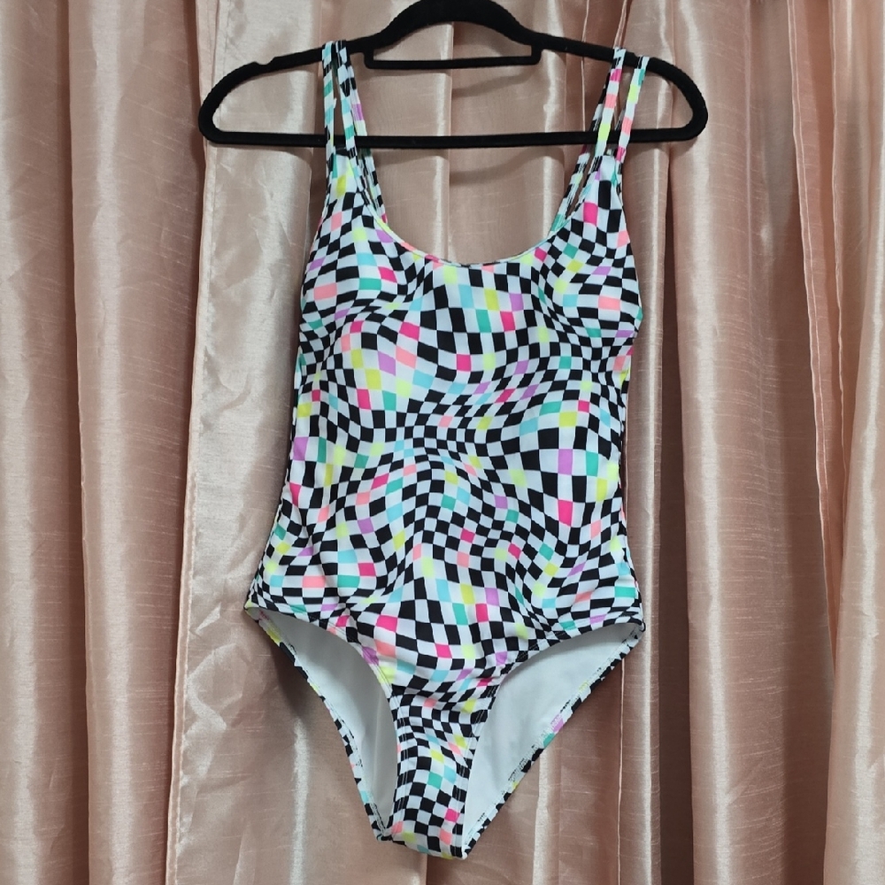 No Boundaries Checkered One-Piece Swimsuit